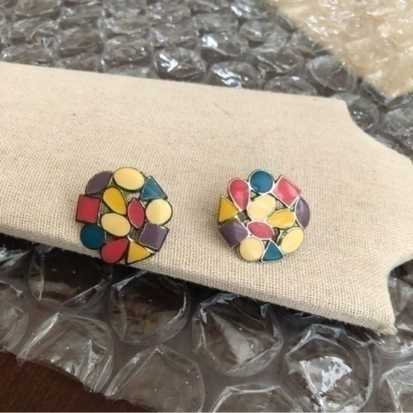 Vintage Geometric Print Pierced Earrings - Picture 1 of 2